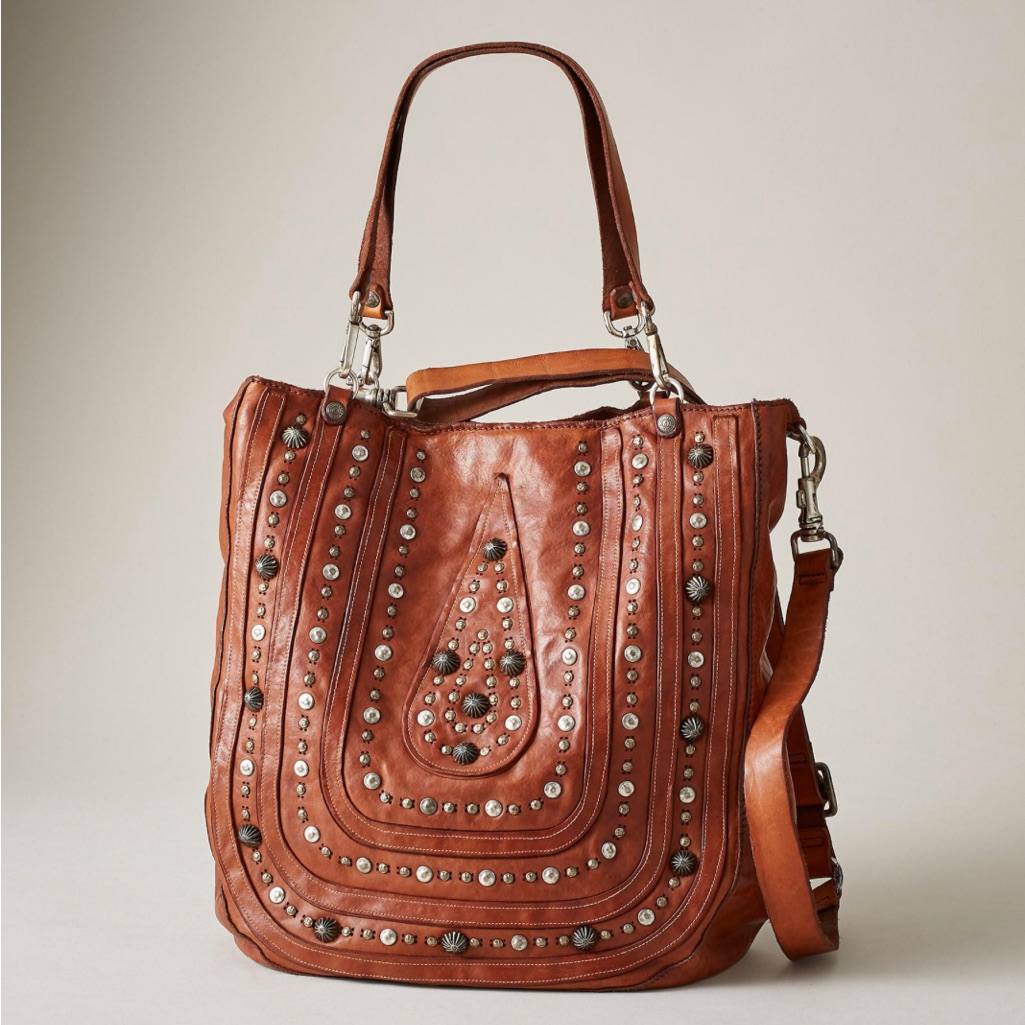 Campomaggi “Catullo Laser Drop Bag” In Studded Cognac Leather. New With Tags!